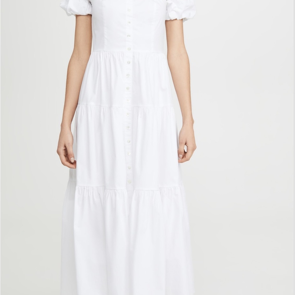 STAUD Elio White Puff Sleeve Dress